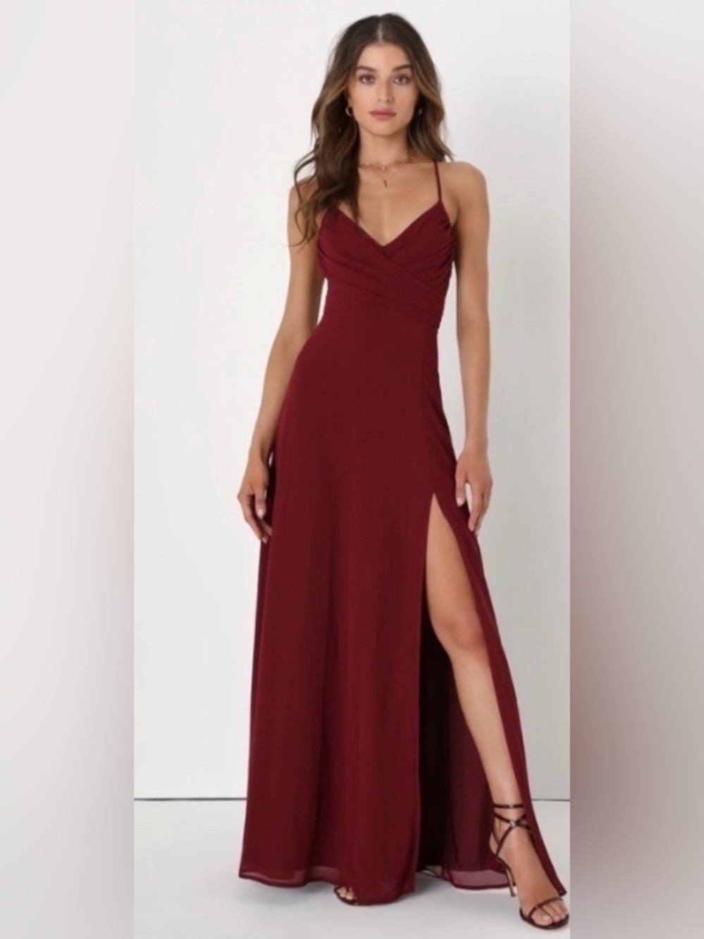 Lulu's Maroon Spaghetti Strap Open Back Maxi Dress